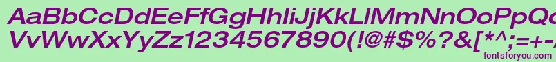 HelveticaneueltstdMdexo-Schriftart – Violette Schriften auf grünem Hintergrund
