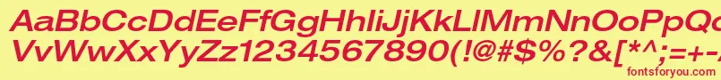 HelveticaneueltstdMdexo-Schriftart – Rote Schriften auf gelbem Hintergrund