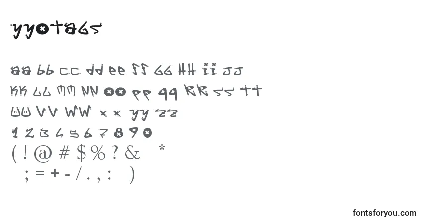 Czcionka YYoTags – alfabet, cyfry, specjalne znaki