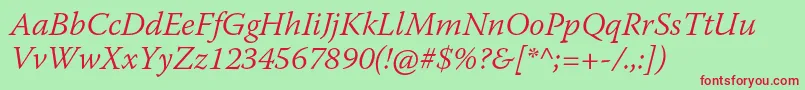 WarnockproLightit Font – Red Fonts on Green Background