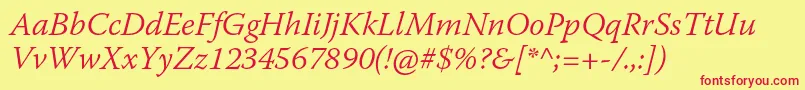 フォントWarnockproLightit – 赤い文字の黄色い背景