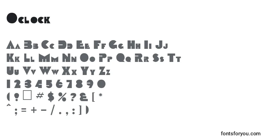Oclock-fontti – aakkoset, numerot, erikoismerkit