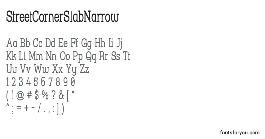 Czcionka StreetCornerSlabNarrow – alfabet, cyfry, specjalne znaki