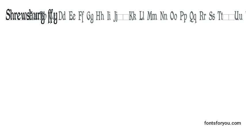 A fonte Shrewsbury ffy – alfabeto, números, caracteres especiais