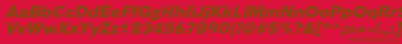 PhinsterheavyItalic-Schriftart – Braune Schriften auf rotem Hintergrund
