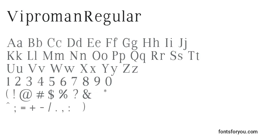 Schriftart VipromanRegular (92053) – Alphabet, Zahlen, spezielle Symbole
