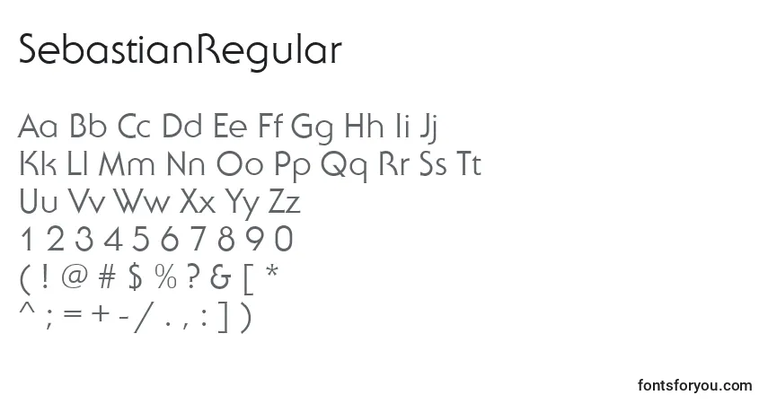 Czcionka SebastianRegular – alfabet, cyfry, specjalne znaki