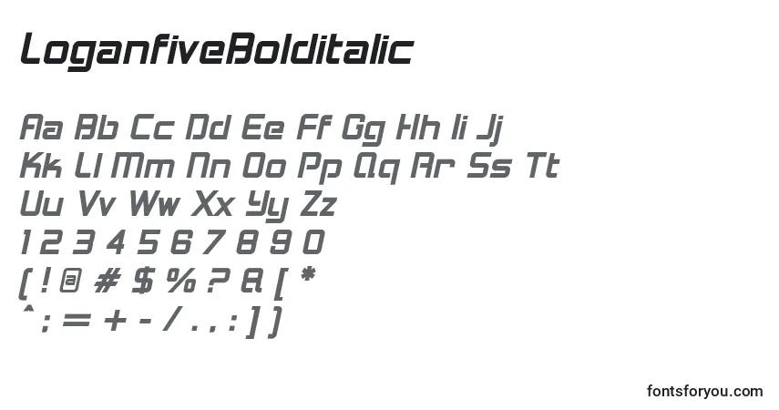 Schriftart LoganfiveBolditalic – Alphabet, Zahlen, spezielle Symbole