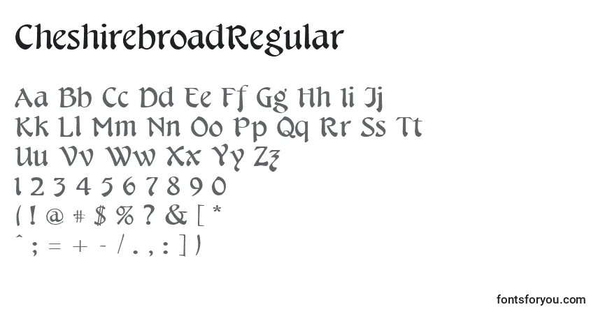 A fonte CheshirebroadRegular – alfabeto, números, caracteres especiais
