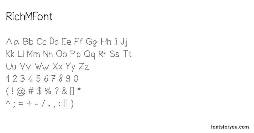 Czcionka RichMFont – alfabet, cyfry, specjalne znaki
