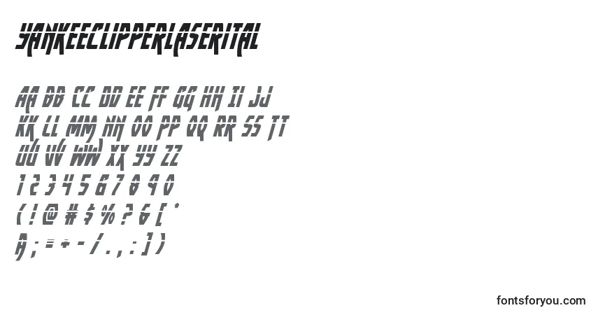 Czcionka Yankeeclipperlaserital – alfabet, cyfry, specjalne znaki