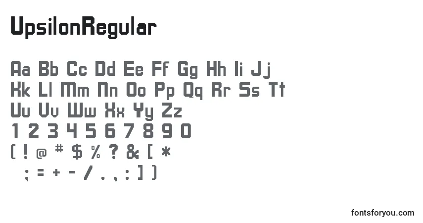 A fonte UpsilonRegular – alfabeto, números, caracteres especiais