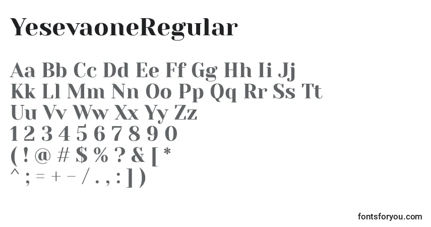 YesevaoneRegular-fontti – aakkoset, numerot, erikoismerkit