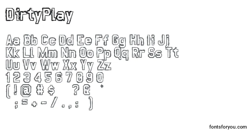 Schriftart DirtyPlay – Alphabet, Zahlen, spezielle Symbole