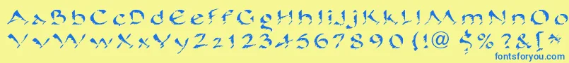 フォントPineLtRegular – 青い文字が黄色の背景にあります。