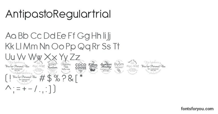 Шрифт AntipastoRegulartrial – алфавит, цифры, специальные символы