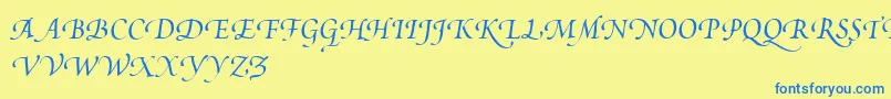 フォントPoeticaSuppSwashCapitalsIi – 青い文字が黄色の背景にあります。