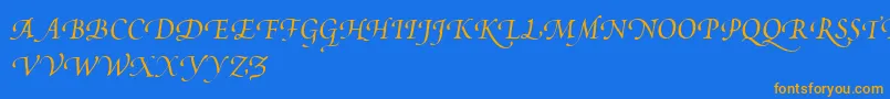 フォントPoeticaSuppSwashCapitalsIi – オレンジ色の文字が青い背景にあります。