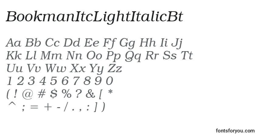 Schriftart BookmanItcLightItalicBt – Alphabet, Zahlen, spezielle Symbole