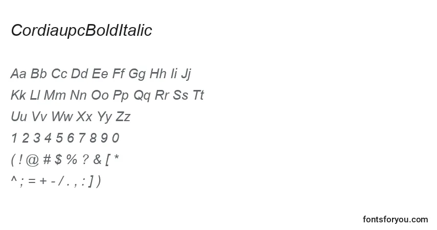 Czcionka CordiaupcBoldItalic – alfabet, cyfry, specjalne znaki