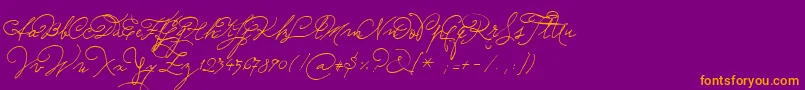 Sudestada-Schriftart – Orangefarbene Schriften auf violettem Hintergrund