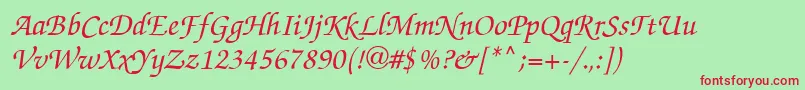 フォントZapfChancecItalic – 赤い文字の緑の背景