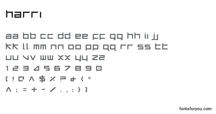 Czcionka Harri – alfabet, cyfry, specjalne znaki