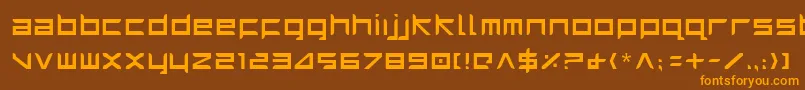 フォントHarri – オレンジ色の文字が茶色の背景にあります。