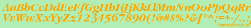 フォントGaramondgttBolditalic – オレンジの文字が緑の背景にあります。