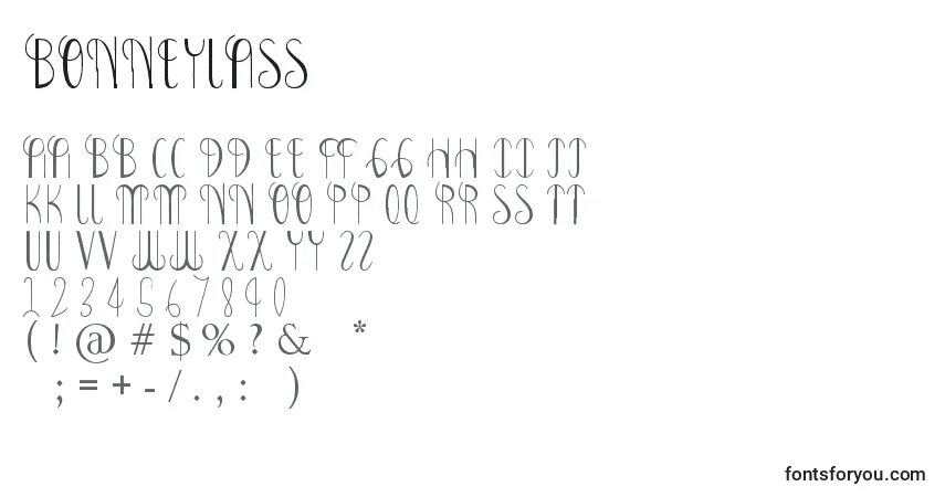 Schriftart BonneyLass – Alphabet, Zahlen, spezielle Symbole