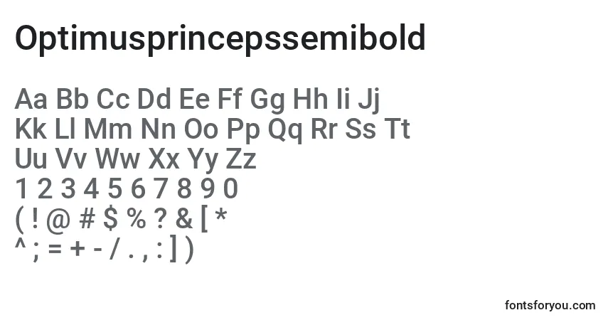 Шрифт Optimusprincepssemibold – алфавит, цифры, специальные символы