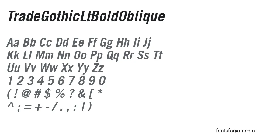 Czcionka TradeGothicLtBoldOblique – alfabet, cyfry, specjalne znaki