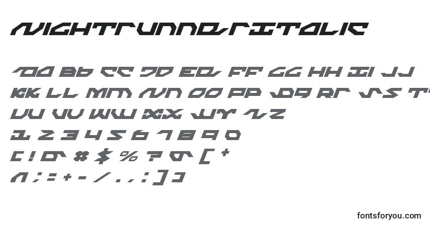 Шрифт NightrunnerItalic – алфавит, цифры, специальные символы