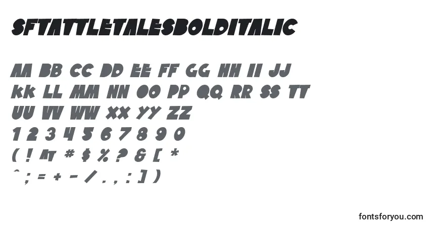 Czcionka SfTattleTalesBoldItalic – alfabet, cyfry, specjalne znaki