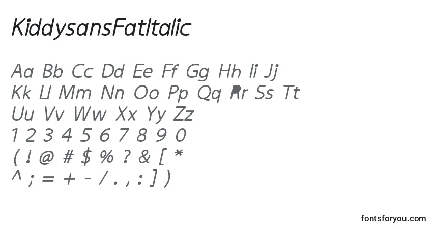 Шрифт KiddysansFatItalic – алфавит, цифры, специальные символы