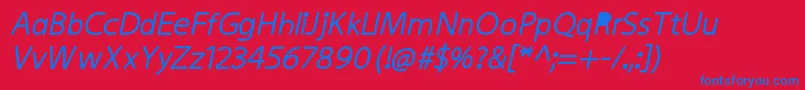 KiddysansFatItalic-Schriftart – Blaue Schriften auf rotem Hintergrund