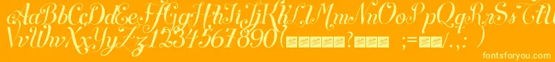 SymphonyscriptFreeForPersonalUse-fontti – keltaiset fontit oranssilla taustalla