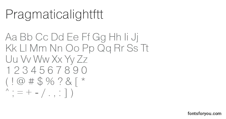 Pragmaticalightftt-fontti – aakkoset, numerot, erikoismerkit