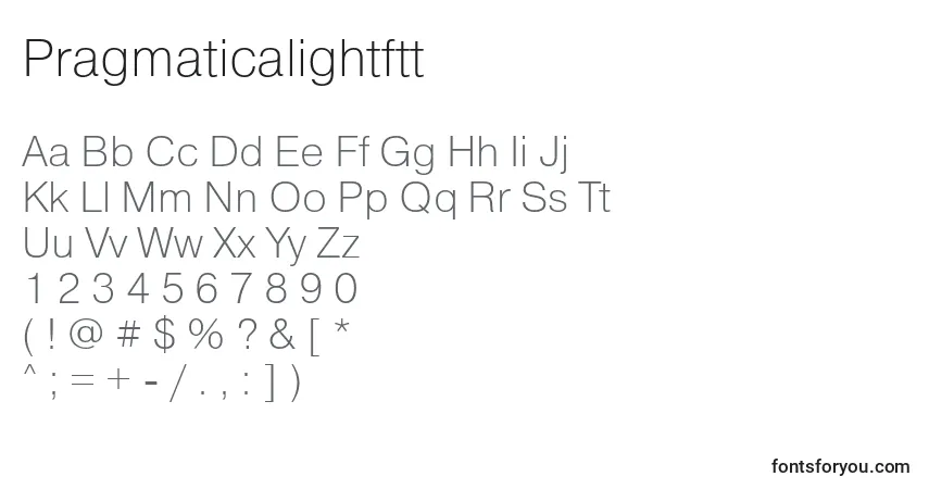 Schriftart Pragmaticalightftt – Alphabet, Zahlen, spezielle Symbole