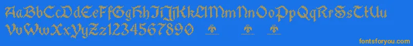 フォントStitchwarriorDemo – オレンジ色の文字が青い背景にあります。