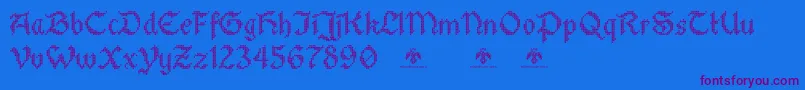 StitchwarriorDemo-Schriftart – Violette Schriften auf blauem Hintergrund