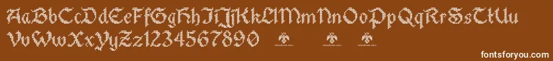StitchwarriorDemo-Schriftart – Weiße Schriften auf braunem Hintergrund