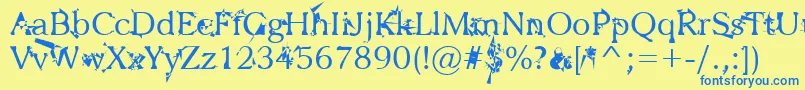 フォントZbohokuosm – 青い文字が黄色の背景にあります。