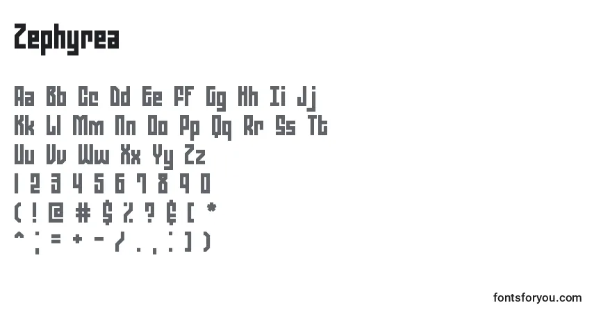 Zephyrea-fontti – aakkoset, numerot, erikoismerkit