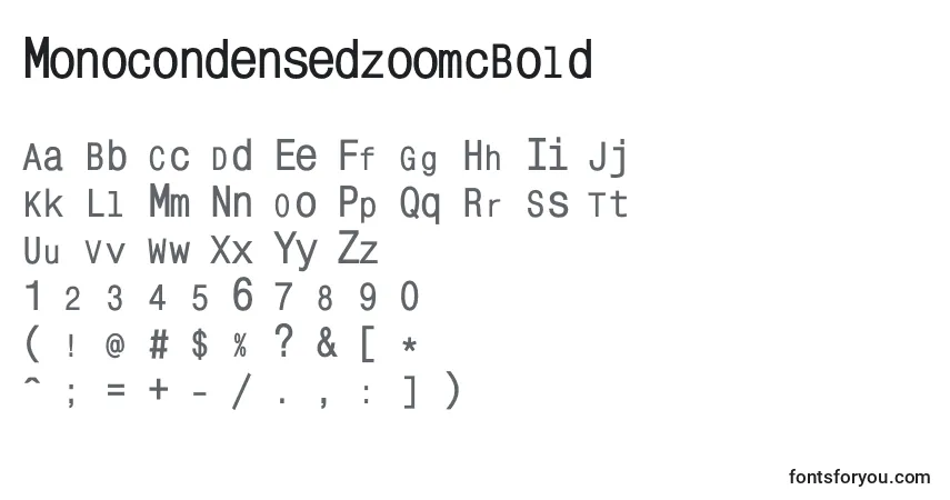 Czcionka MonocondensedzoomcBold – alfabet, cyfry, specjalne znaki
