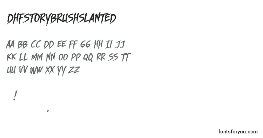 Czcionka DhfStoryBrushSlanted – alfabet, cyfry, specjalne znaki