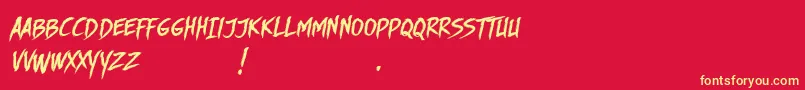 DhfStoryBrushSlanted-Schriftart – Gelbe Schriften auf rotem Hintergrund