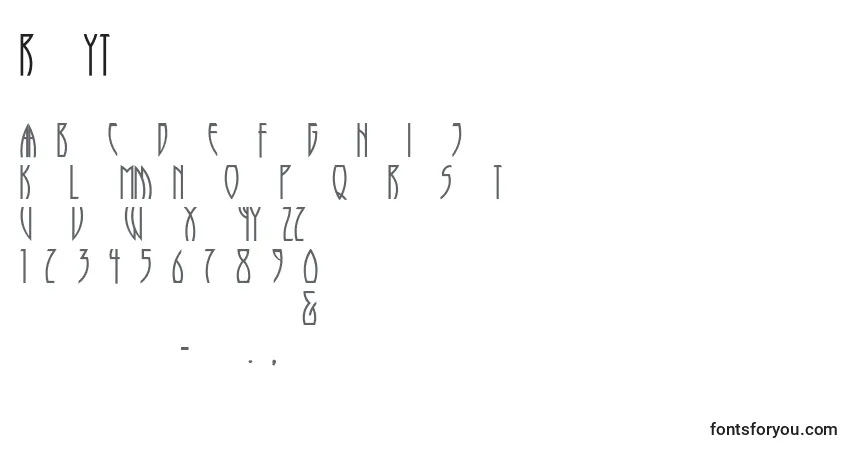 A fonte RunyTunes – alfabeto, números, caracteres especiais