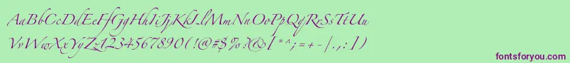Fonte Zapfinoextraltpro – fontes roxas em um fundo verde