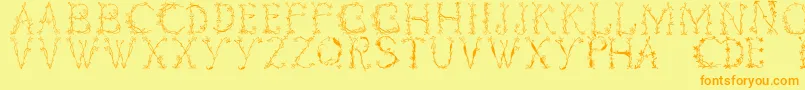 Florabetic-Schriftart – Orangefarbene Schriften auf gelbem Hintergrund